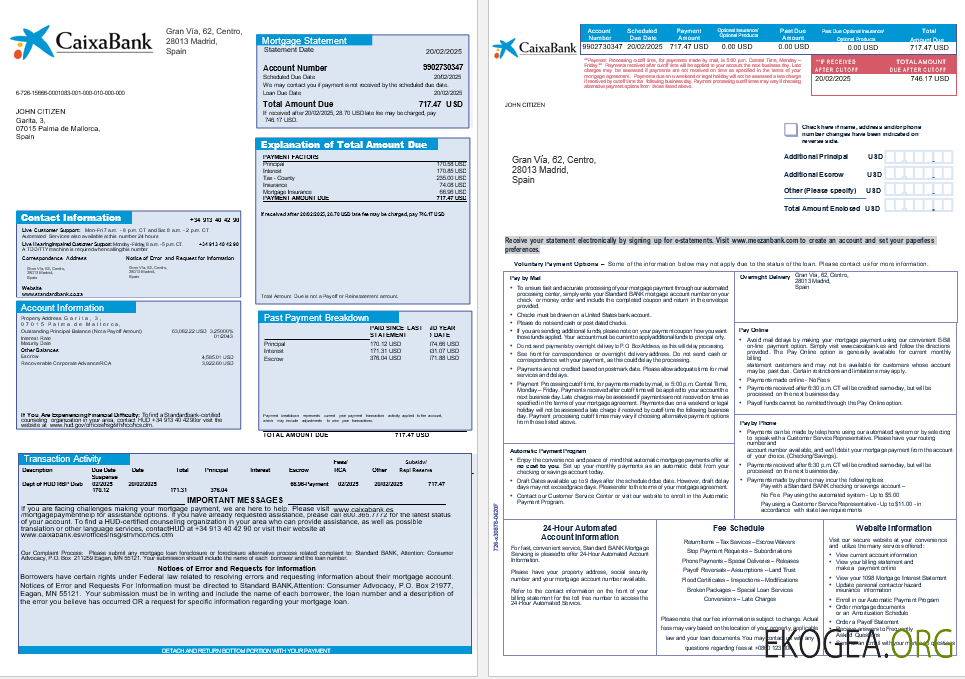 Espagne Relevé hypothécaire de la banque Caixa aux formats Word et PDF 1 , 2